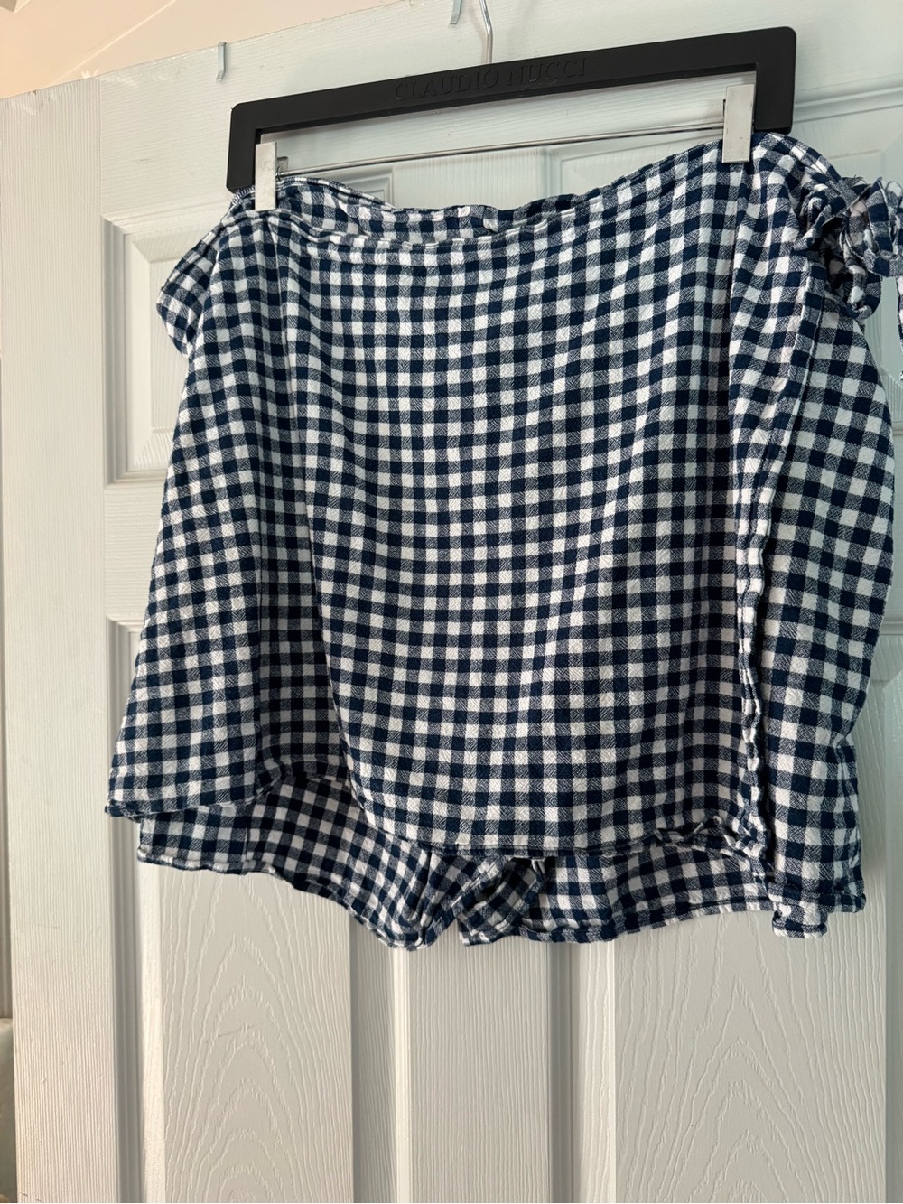 Old Navy Gingham Faux-Wrap Mini Skort Navy Blue White Plus Size 3X Linen Womens